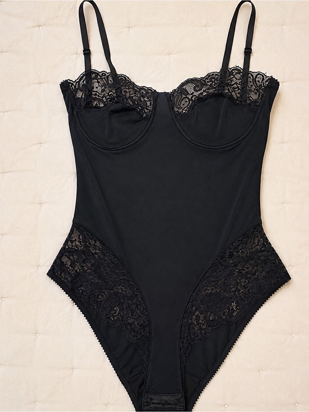 Black Lace-Trim Underwire Bodysuit